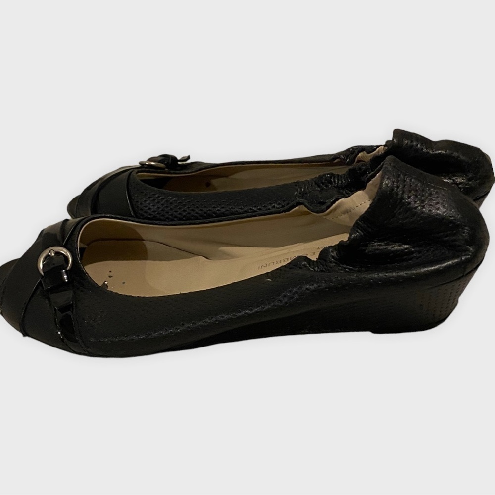 Agl Perforated Black Leather Wedge Shoe Open Toe